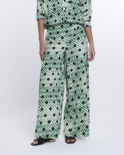 Green spot wrap wide leg trousers