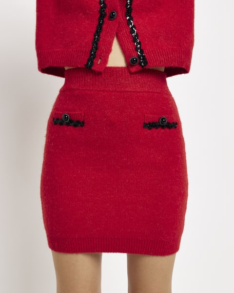 Red sequin trim mini skirt
