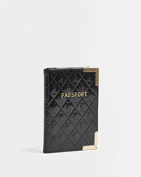 Black RI monogram passport cover