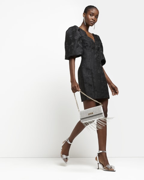 Black puff sleeve mini dress
