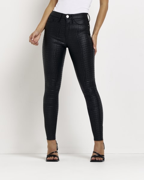 Petite black Molly coated skinny jeans