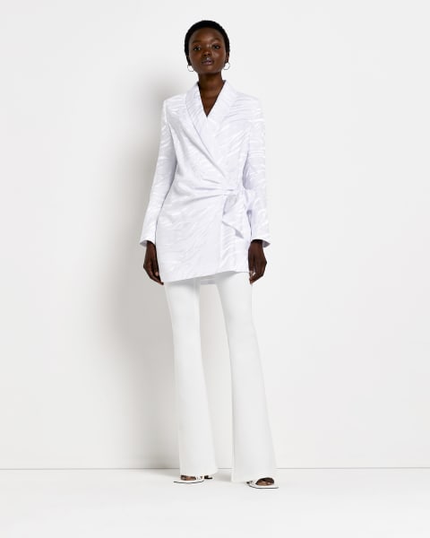 White jacquard animal print blazer