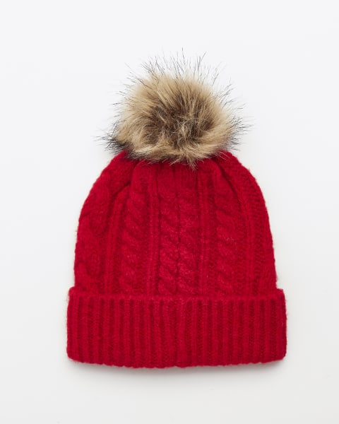 Red cable knit hat