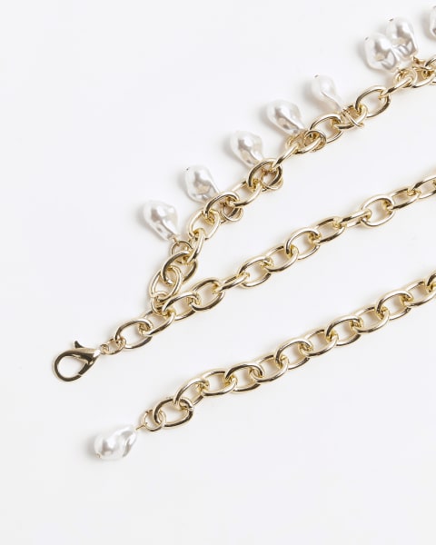 Gold pearl trim chain belt
