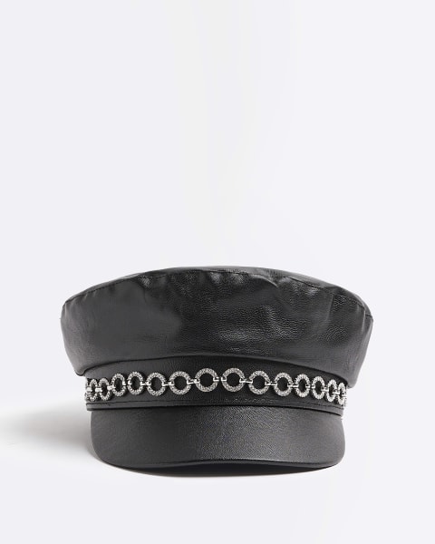 Black diamante trim baker boy hat