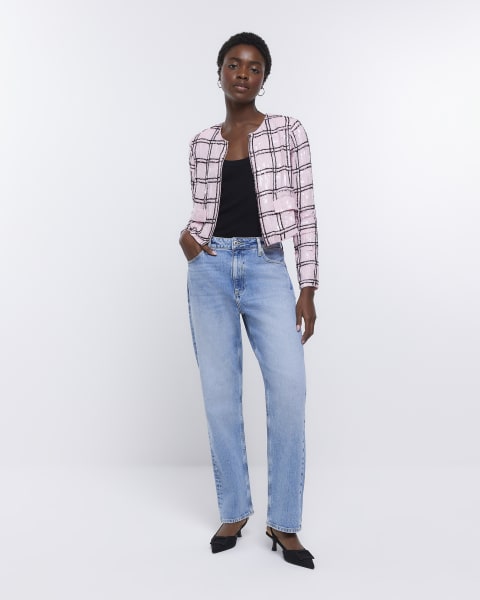Pink Check Sequin Crop Trophy Jacket