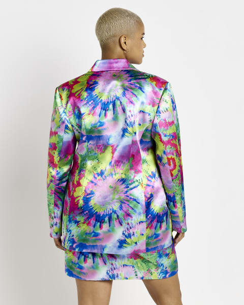 Plus pink satin print blazer