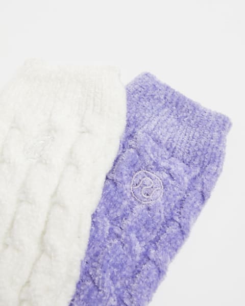 Purple chenille cosy socks multipack