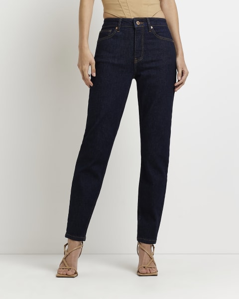 Navy mid rise stretch slim fit mom jeans