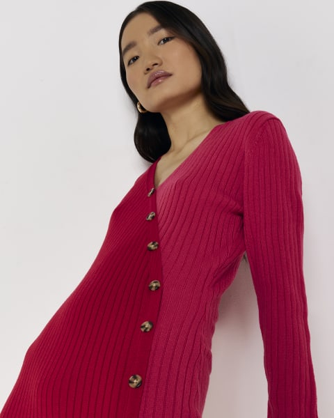 Red knit bodycon midi dress