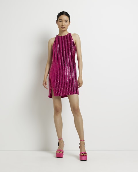 Pink sequin bodycon mini dress