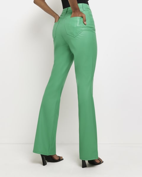 Green faux leather bum sculpt flared trousers