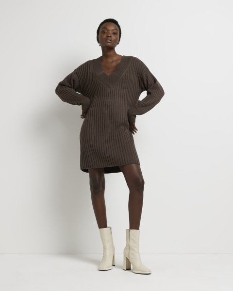 Brown long sleeve jumper mini dress
