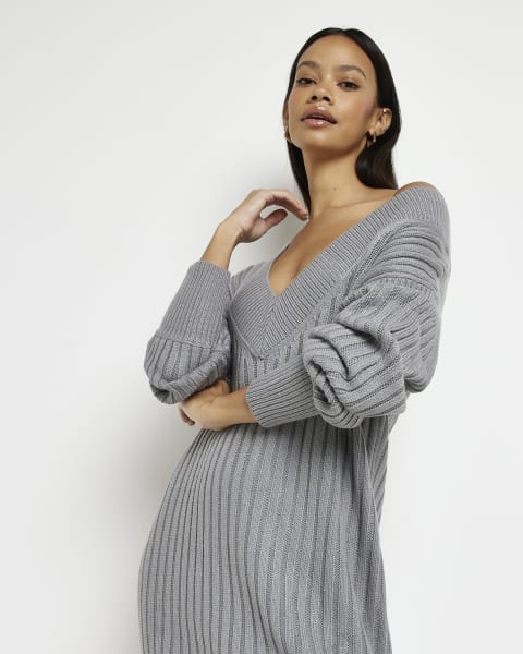 Grey knit jumper midi dress