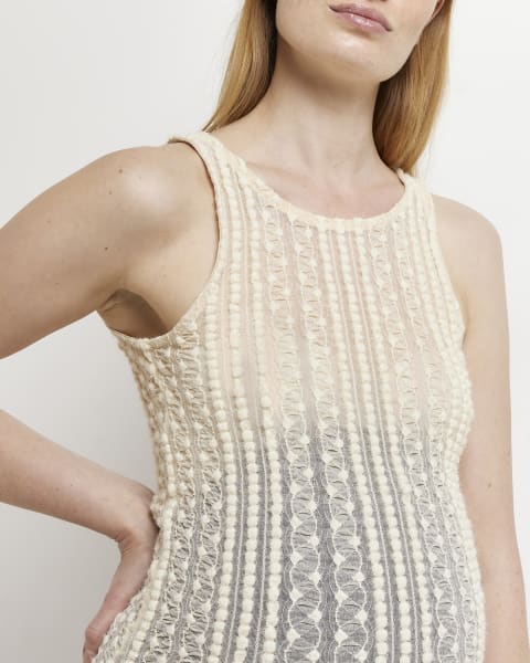 Maternity cream textured lace tank top