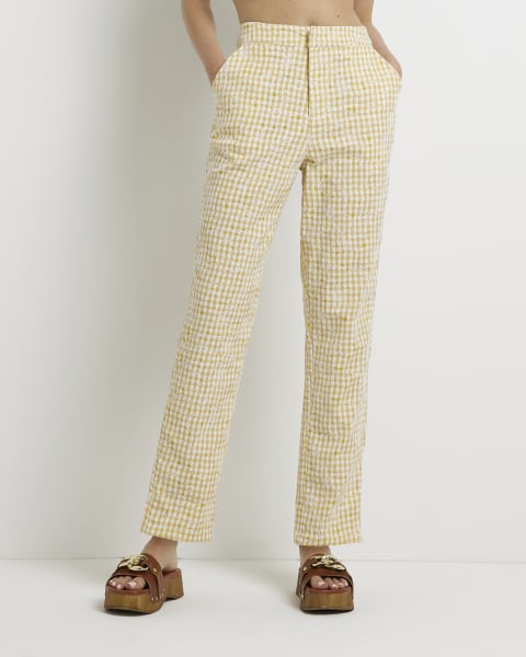 Yellow gingham high waist trousers