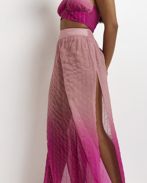 Pink ombre sequin palazzo trousers
