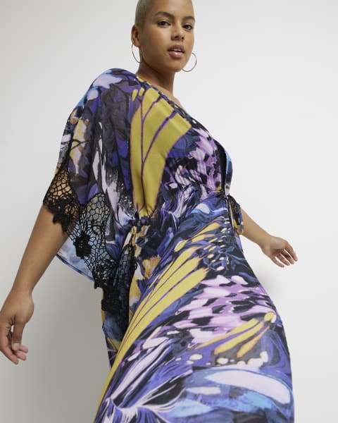 Plus purple crochet maxi kaftan