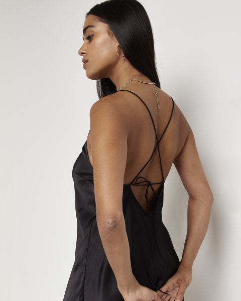 Black backless slip maxi dress