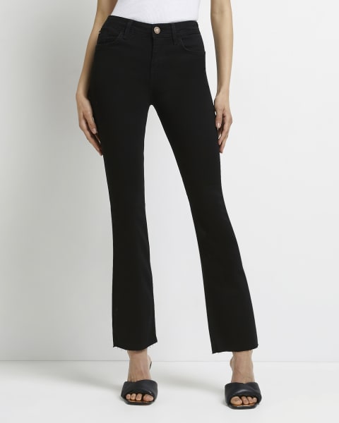Black mid rise cropped flared jeans