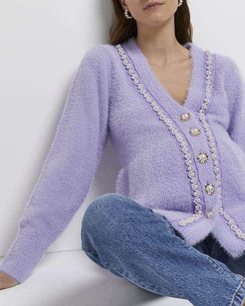 Purple maternity peplum cardigan