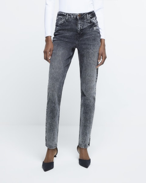 Grey high waisted faded straight leg jeans