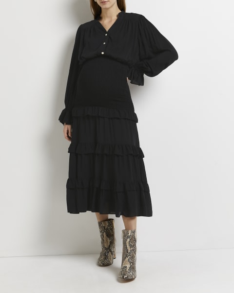 Black maternity bodycon midi dress
