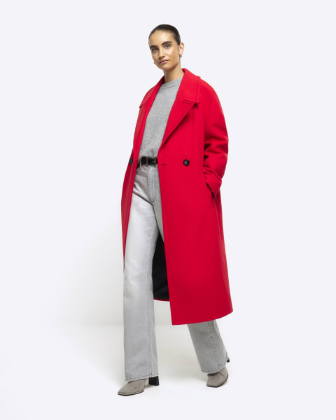 Red wool blend oversized coat