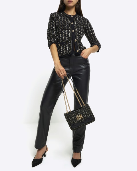 Black boucle shoulder bag