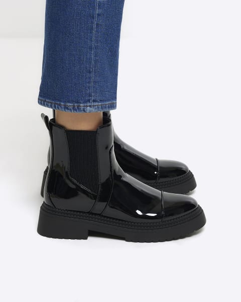 Black patent outlet chunky chelsea boots