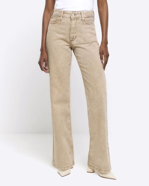 Brown high waisted relaxed straight jeans