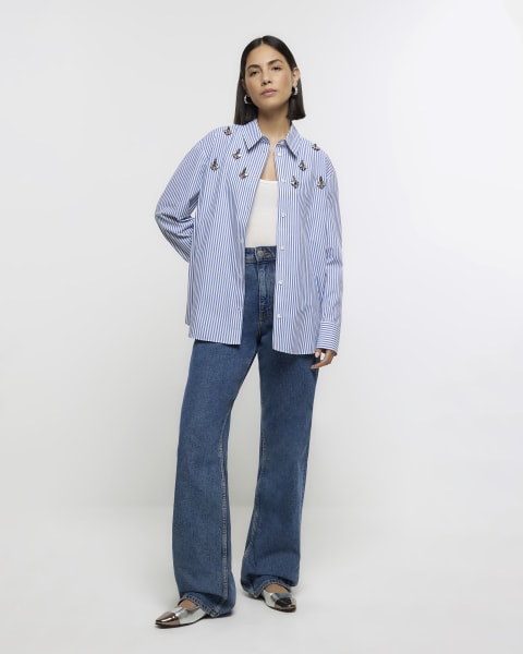 Blue stripe embellished shirt
