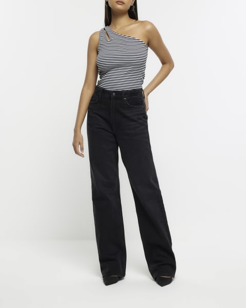 White stripe one shoulder tank top