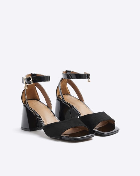 Black open toe block heeled sandals