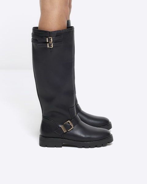 Black high leg biker boots