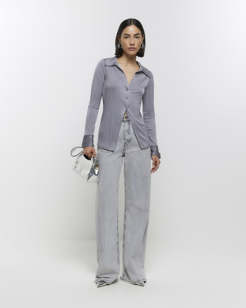 Grey plisse slinky shirt