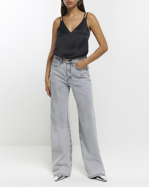 Black double strap cami top