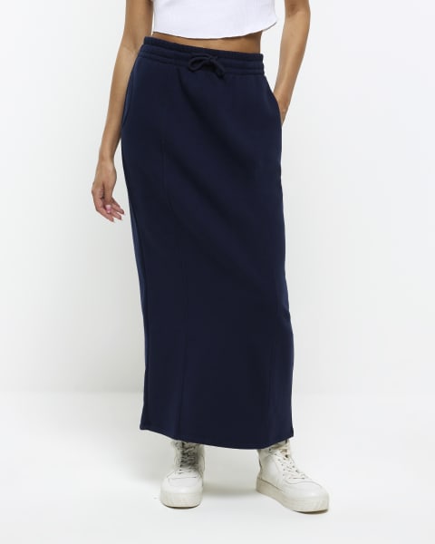 Navy sweat midi skirt