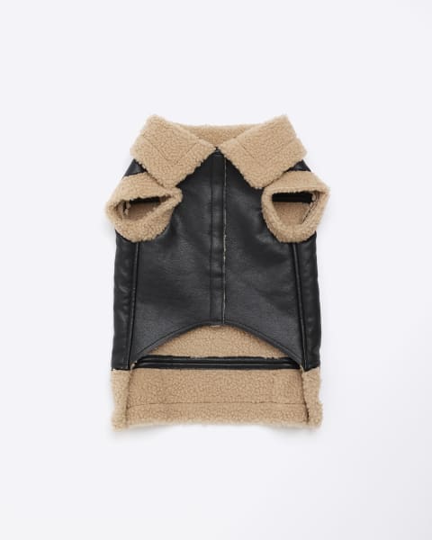 Brown faux leather borg dog gilet