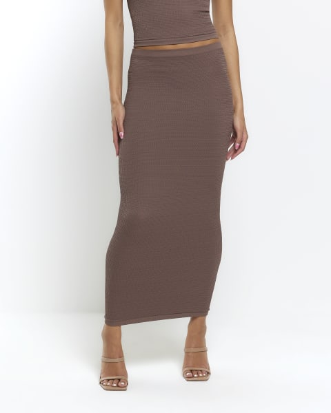 Brown Seamless Midi Skirt