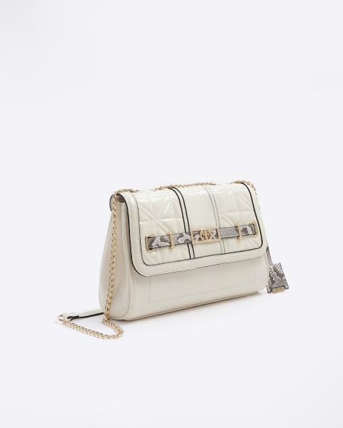 Cream quilted chain strap shoulder bag