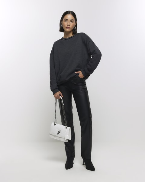 Navy diamante trim sweatshirt