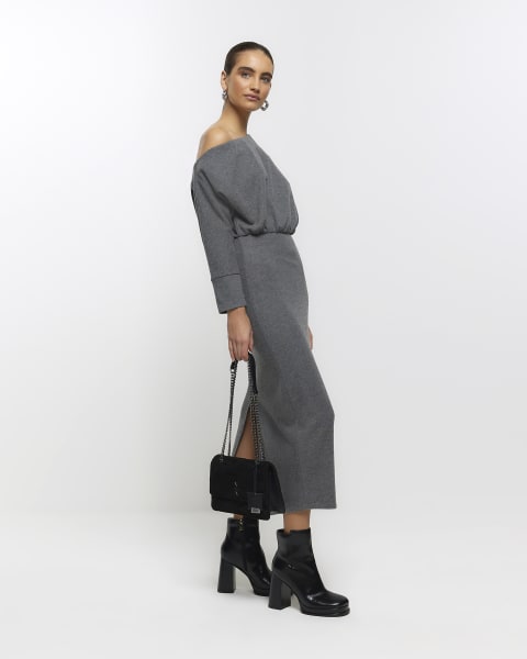 Grey asymmetric sweatshirt maxi dress
