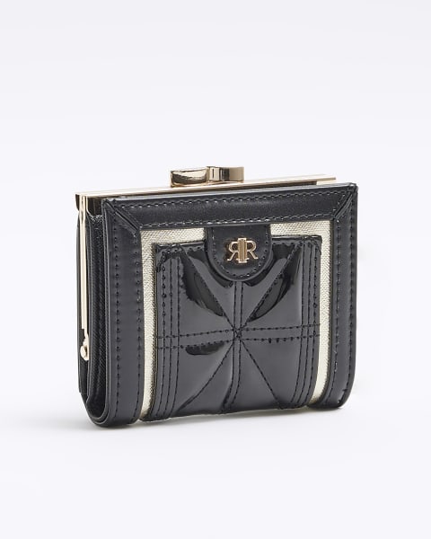 Black patent clip top mini purse