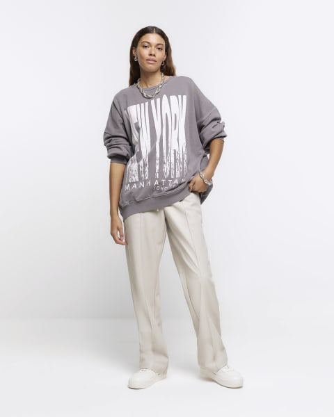 Grey New York graphic oversized sweatshirt