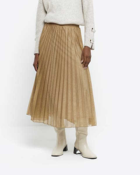 Gold plisse midi skirt