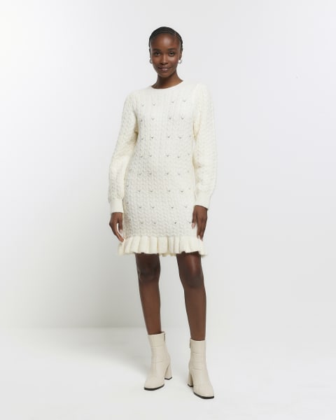 Cream cable knit jumper mini dress