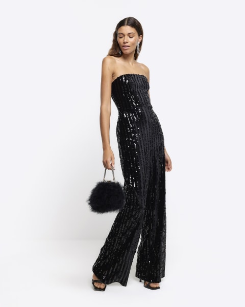 Black velvet sequin bandeau jumpsuit