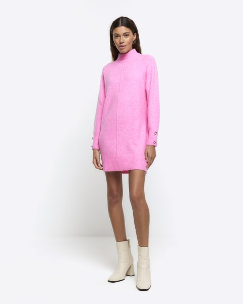Pink knitted cosy jumper mini dress