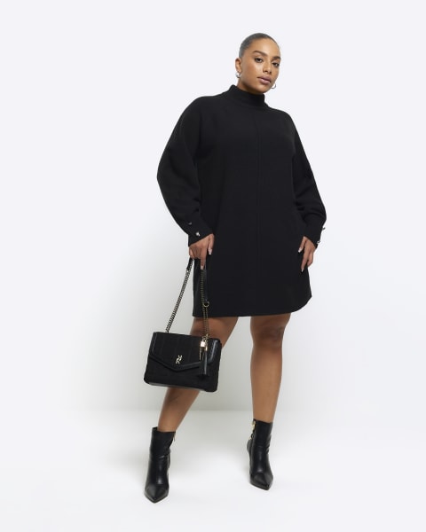 Plus black knitted cosy jumper mini dress